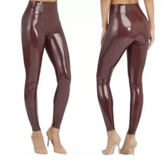 Spanx Pants - NEW Spanx Faux Patent Leather Leggings Womens Size Large Ruby Red High Rise